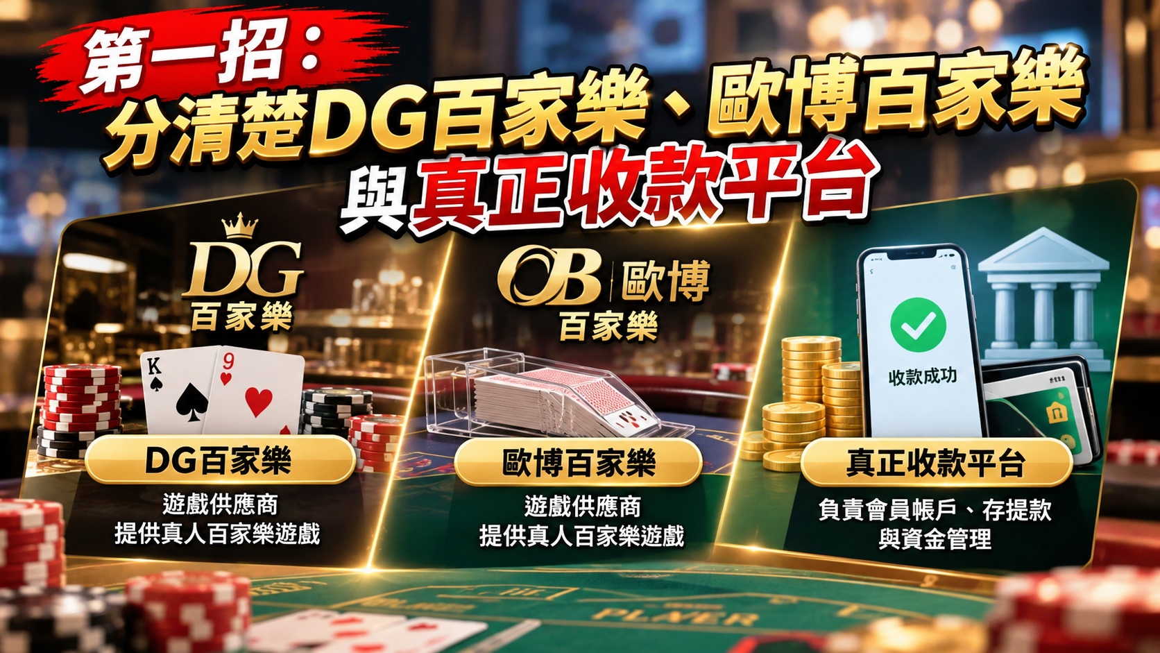 第一招:分清楚DG百家樂、歐博百家樂與真正收款平台